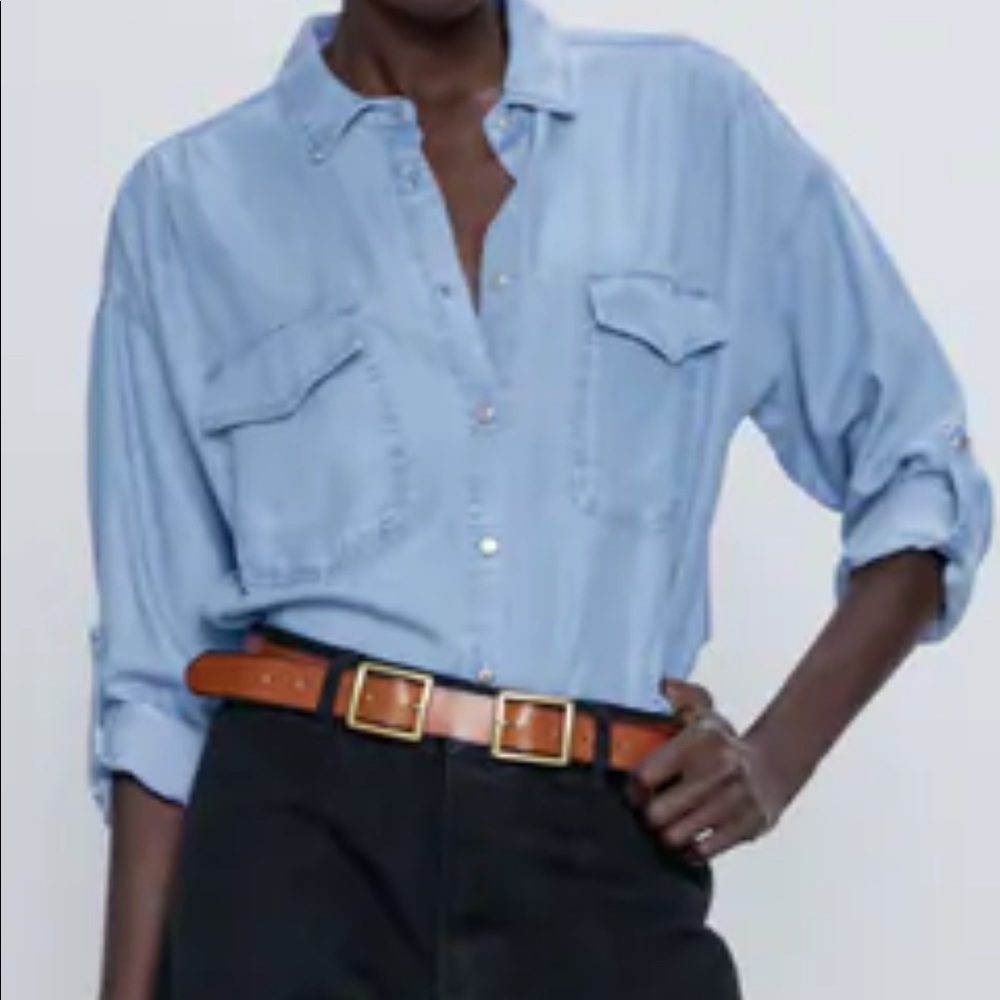 NWOT Zara Blue Button Shirt